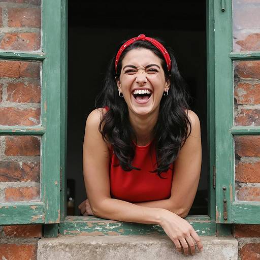 Woman Laughing at a Weathered Window
