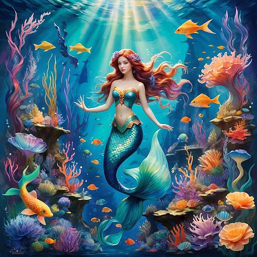 Enchanting Mermaid in Monet's Underwater World Enchanting Mermaid in Monet's Underwater World