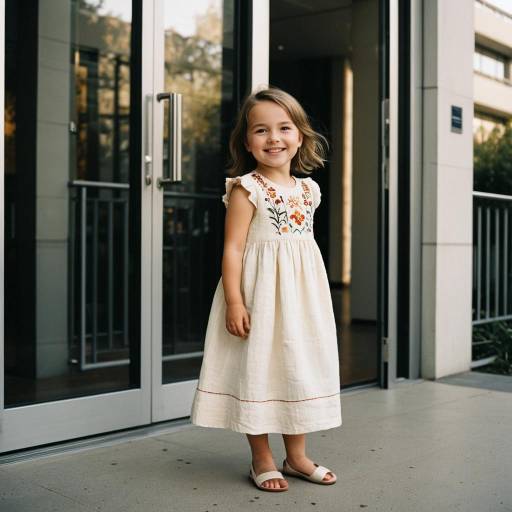 Toddler Girl in Embroidered Linen Dress Outdoors