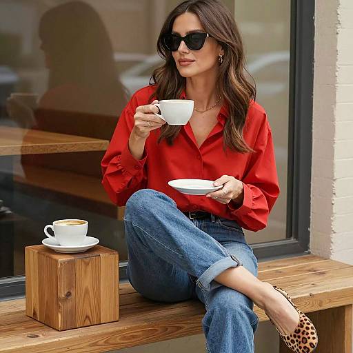 Casual Chic Woman Enjoying Coffee