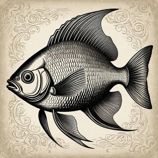 Intricate Vintage Fish Engraving Art
