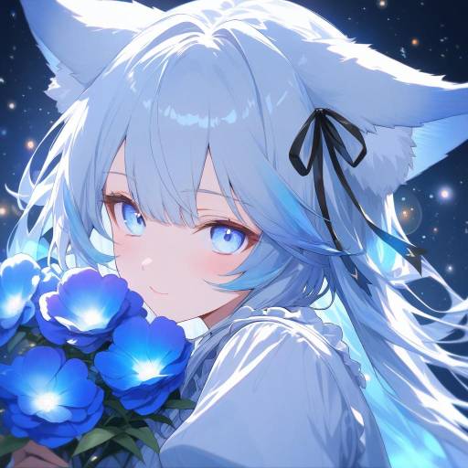 Ethereal Anime Girl with Starlit Bouquet