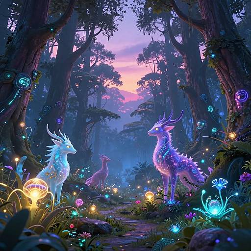 Ethereal Fantasy Forest with Mythical Creatures