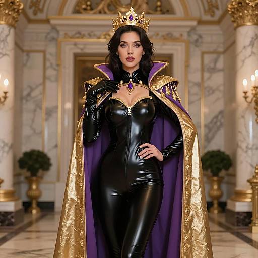 Fantasy Queen in Latex Bodysuit and Ornamental Cape