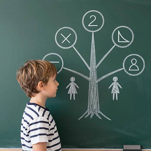 Young Boy with Family Tree Background
