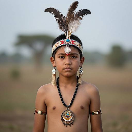 Boy in Tribal Feather Headdress