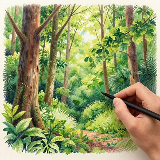 Colored Pencil Nature Forest Illustration