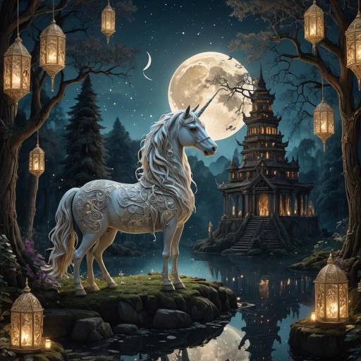 Majestic Unicorn in Enchanted Forest Majestic Unicorn in Enchanted Forest