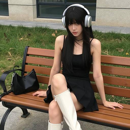 Stylish Woman on a Bench in Overcast