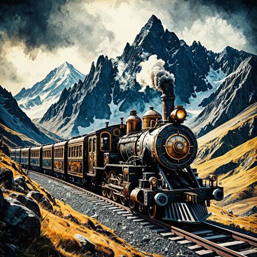 Steampunk Train in Fantasy Mountain Range