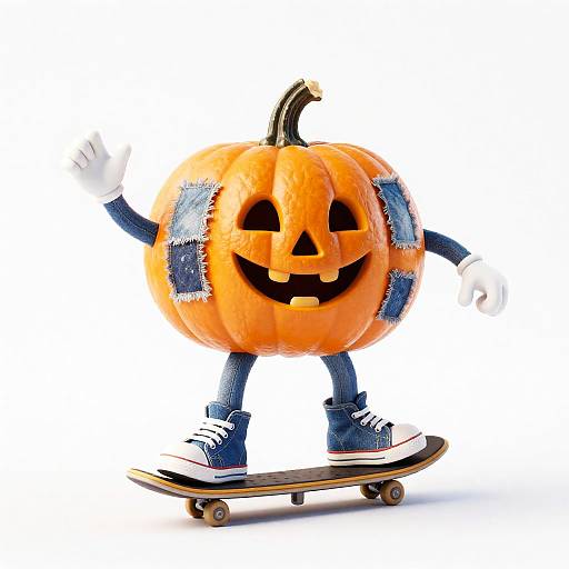 Happy Pumpkin Character Skateboarding