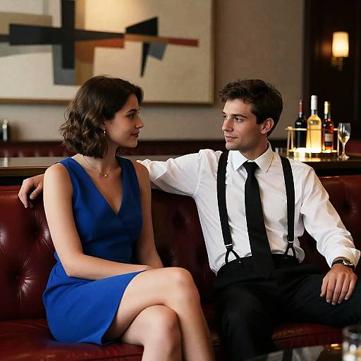 Elegant Couple Relaxing in Upscale Bar