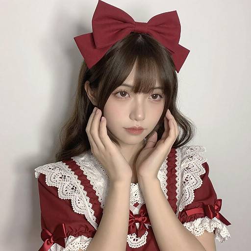 Portrait of Asian Woman with Red Bow