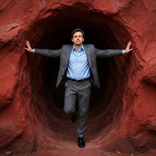 Floating Man in Colorful Tunnel Setting