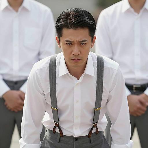 Serious Man with Suspenders and Companions