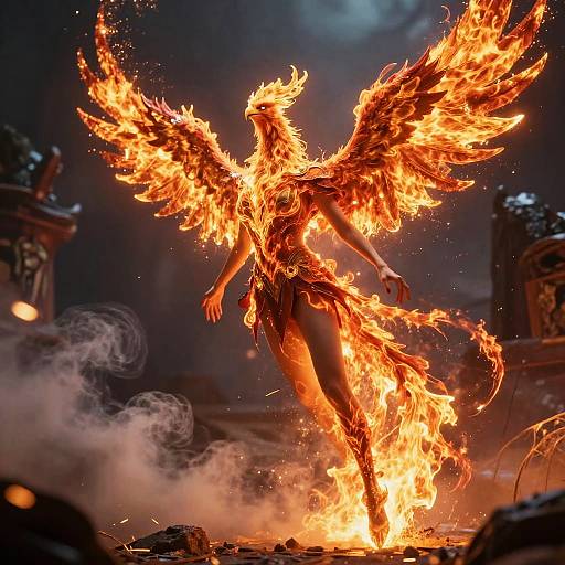 Girl Summoning Fiery Phoenix