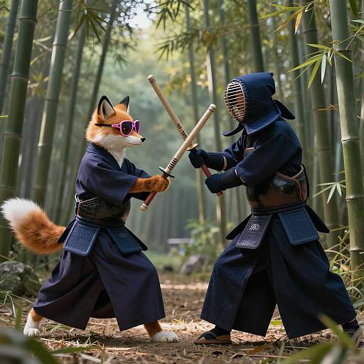 Epic Clash of Samurai Cat and Ninja Fox