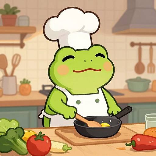 Charming Frog Chef in Cozy Kitchen