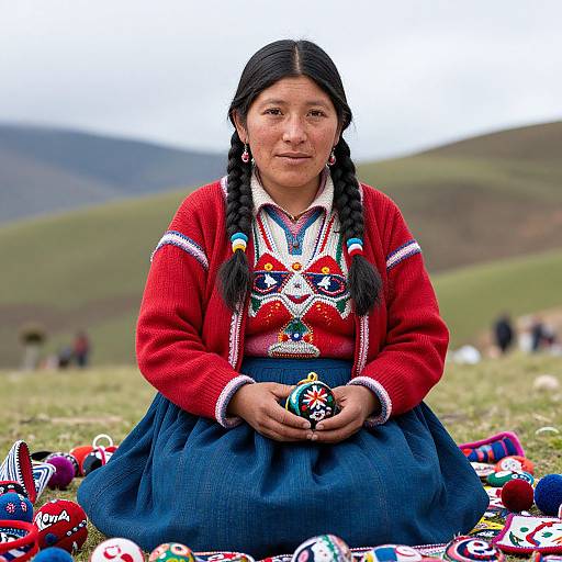 Andean Woman with Painted Handicrafts