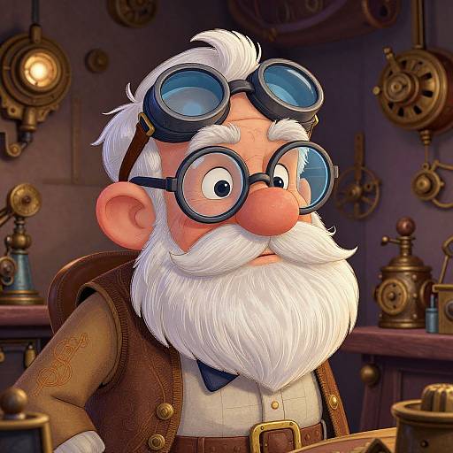Whimsical Steampunk Elderly Inventor