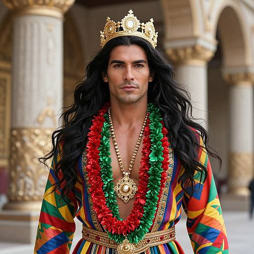 Regal Man with Vibrant Crowned Attire