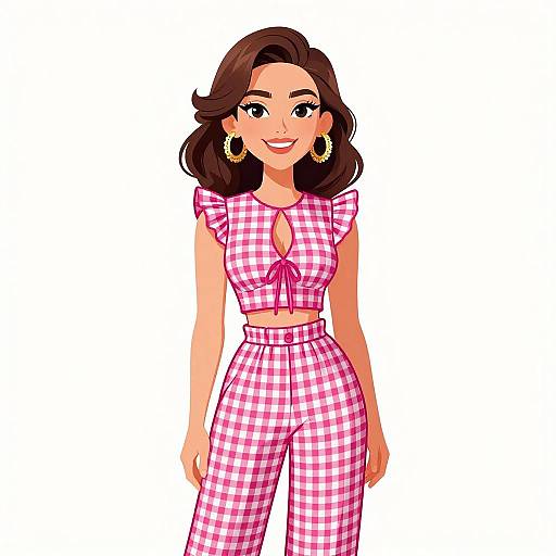 Vintage Smiling Woman in Gingham Outfit