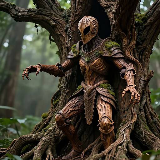 Wooden Wood Knight Emerging Sculpture