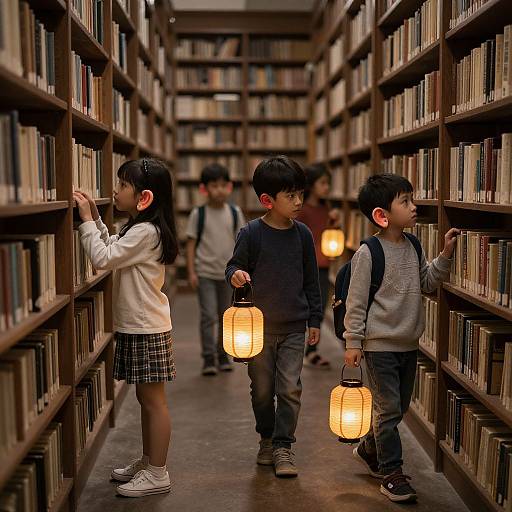 Children with Lantern Ears in Library