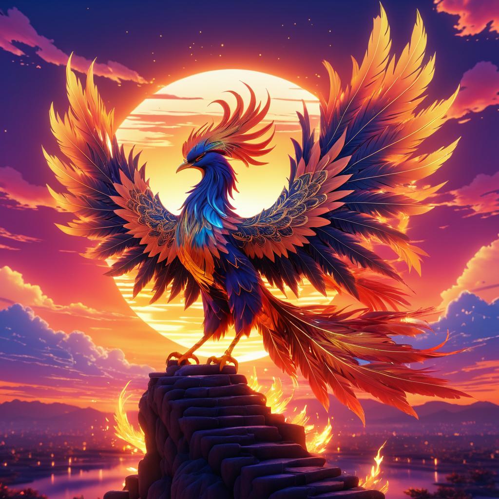 Anime Phoenix Spirit Under Sunset Sky