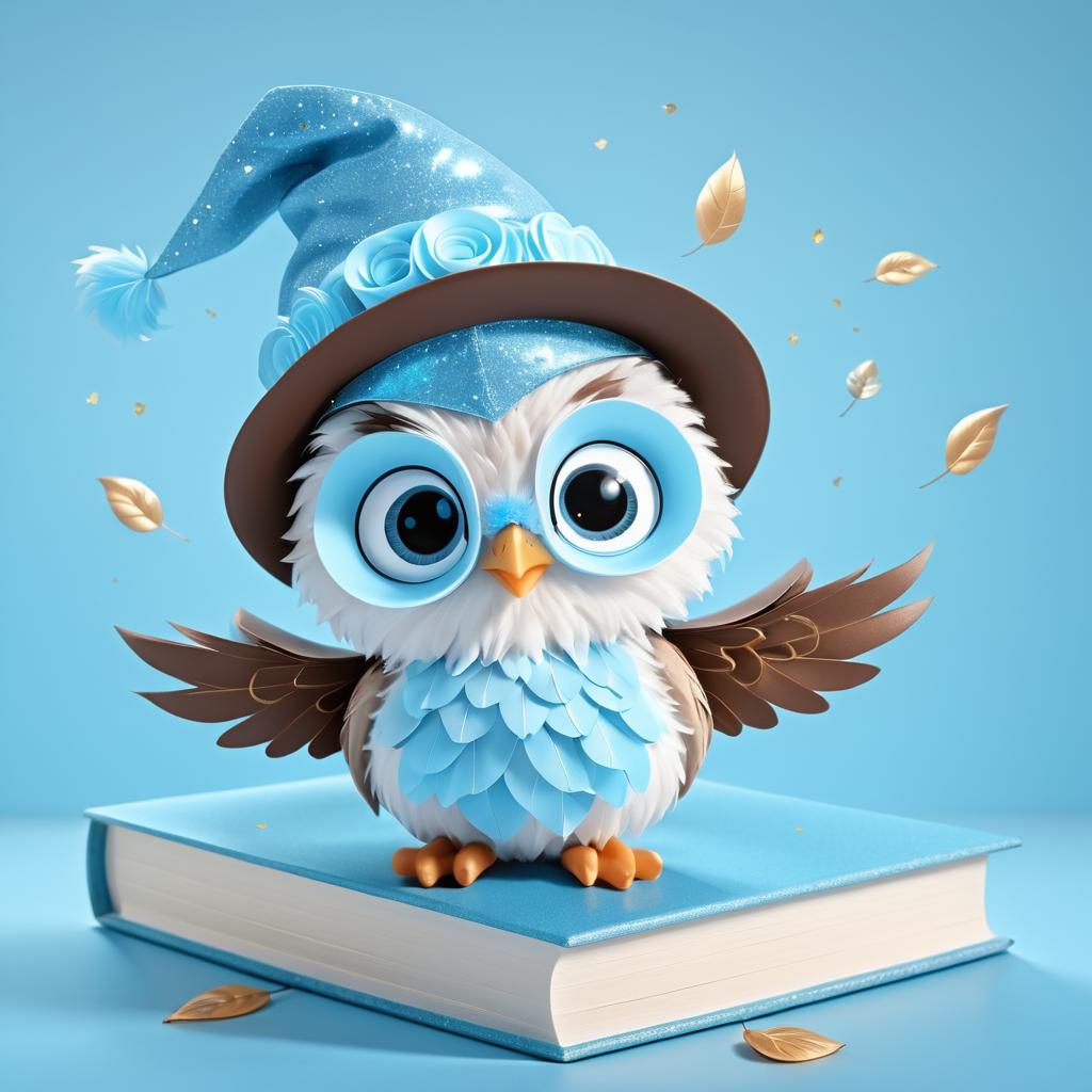 Adorable Cartoon Baby Owl with Blue Wings