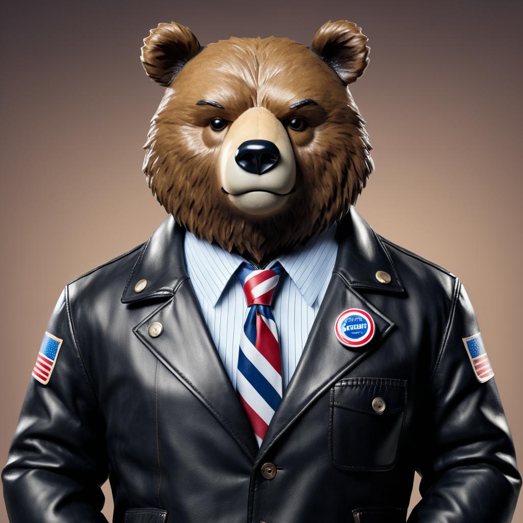 Determined Politician Bear in Leather Jacket