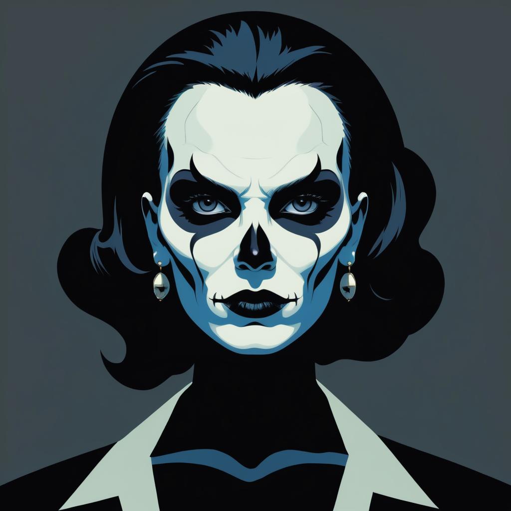 Skull-Painted Woman in Mignola Style