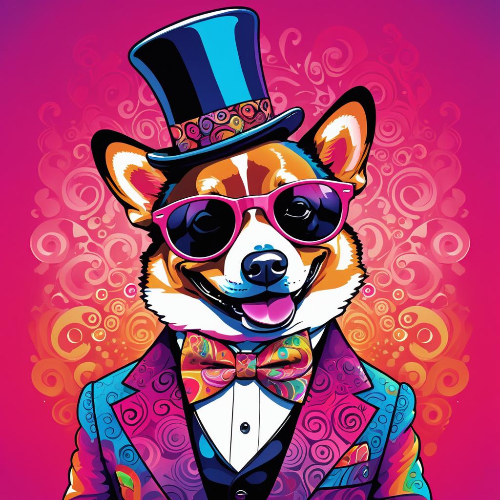 Psychedelic Corgi in Vibrant Fashion