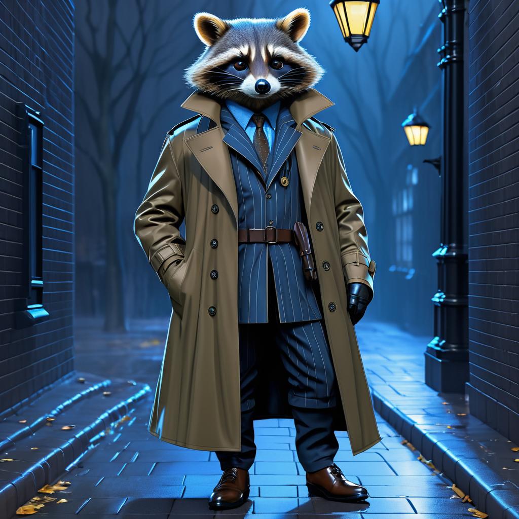 Clever Raccoon Detective in Trench Coat