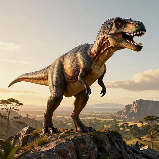 Giganotosaurus on Mountain Peak at Golden Hour