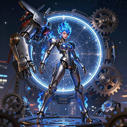 Elegant Mechanic Girl in Starry Night