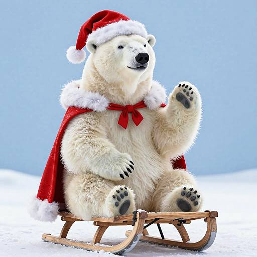 Polar Bear Santa on Sled