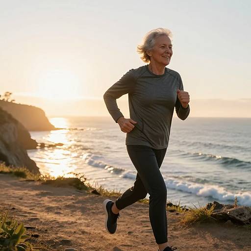 Energetic Elderly Jogger at Sunrise