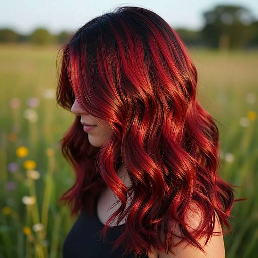 Red Hair with Black Highlights in Golden Hour