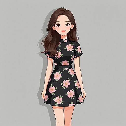 Smiling Woman in Floral A-Line Dress
