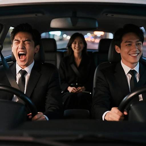 Nighttime Photo of Three People in Car