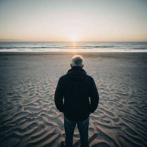 Man Watching Sunrise at Deserted Beach