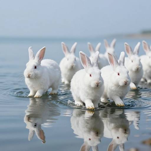 White Rabbits Crossing Tranquil Ocean