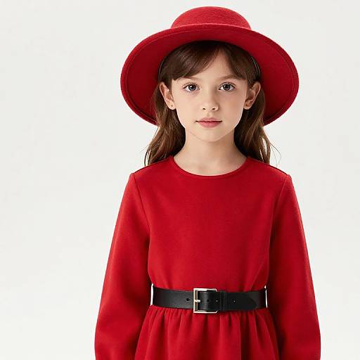 Young Girl in Red Dress and Hat