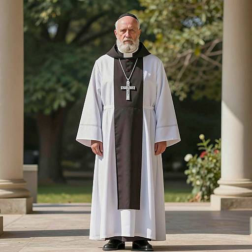 Older Catholic Priest in Traditional Attire Outdoors