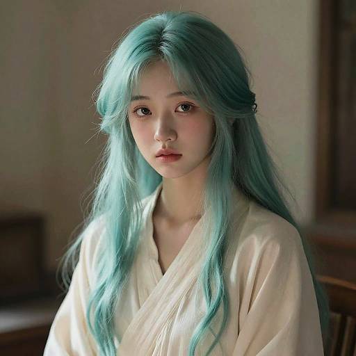 Soft Anime Portrait: Teal Ombré Girl