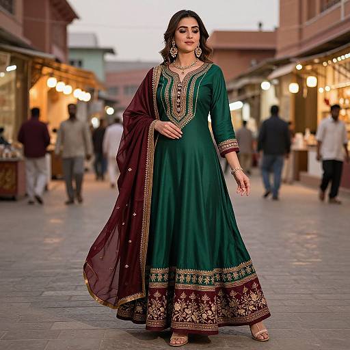 Elegant Emerald and Maroon Shalwar Kameez