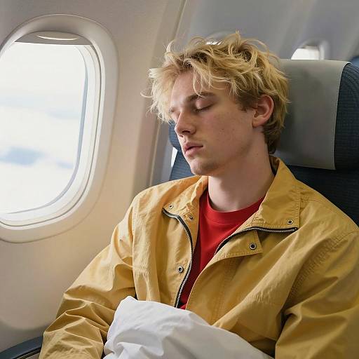 Young Man Sleeping on Airplane