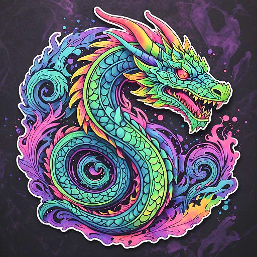 Vibrant Neon Dragon Sticker Design Vibrant Neon Dragon Sticker Design