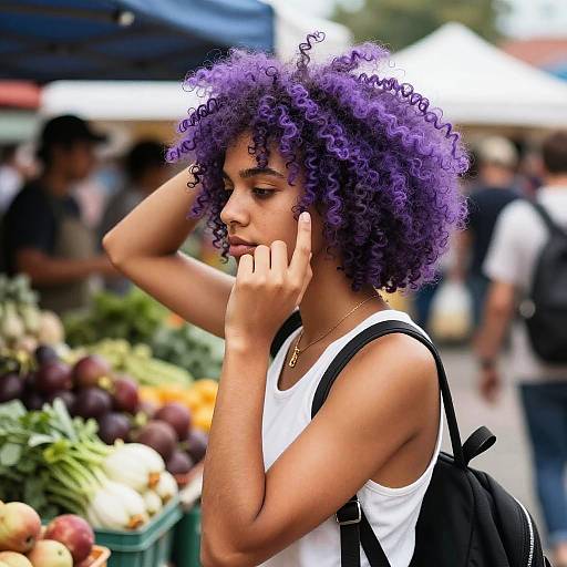 Purple Afro at Busy Farmers Market